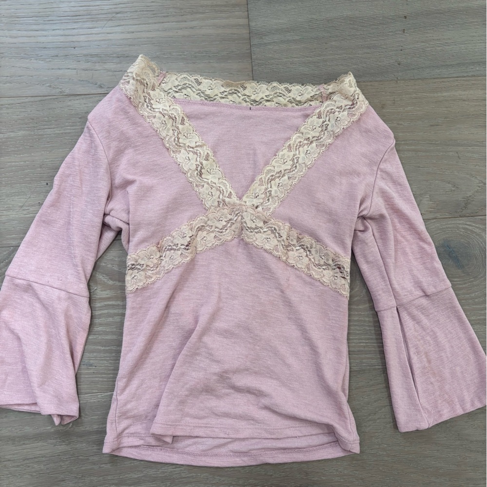 Pink Lace-Trimmed Women's Top